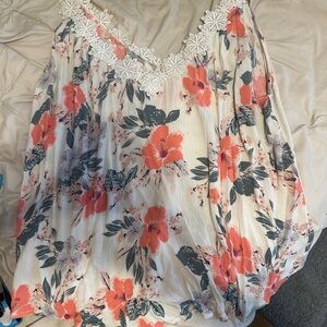 Floral Sleeveless Top with Lace Trim